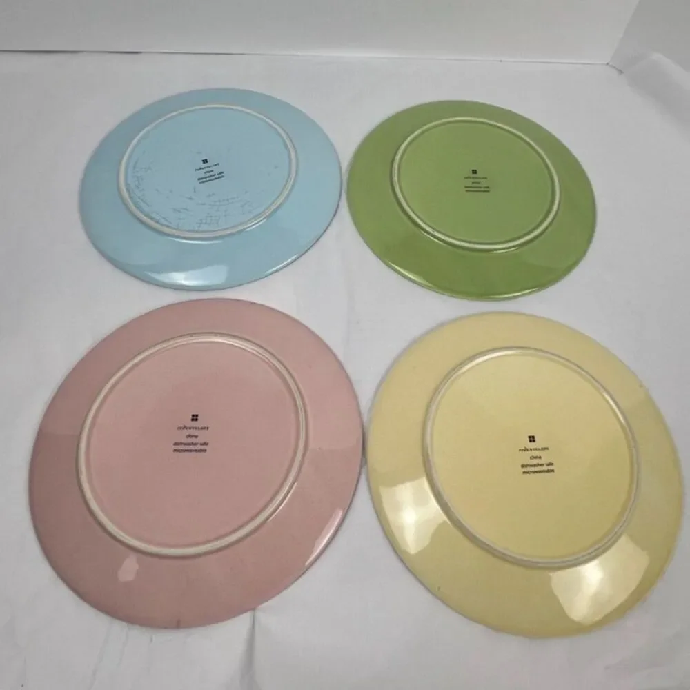 Vintage RedEnvelope Ceramic Snack Plates Set of 4 Pastel Botanical Cottagecore